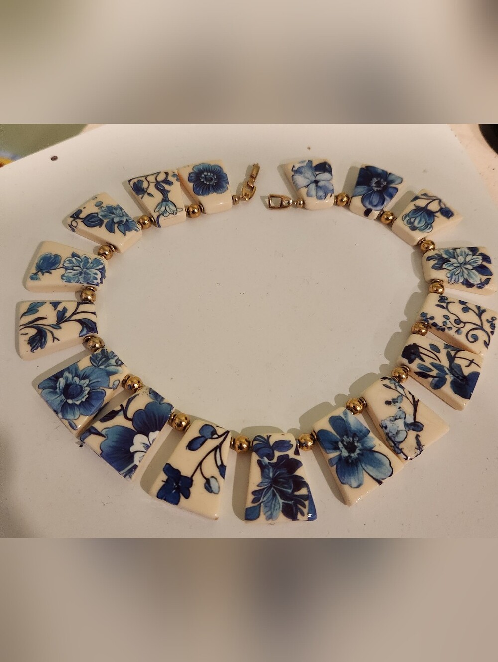 Blue Floral Tile Necklace - Women Jewelry